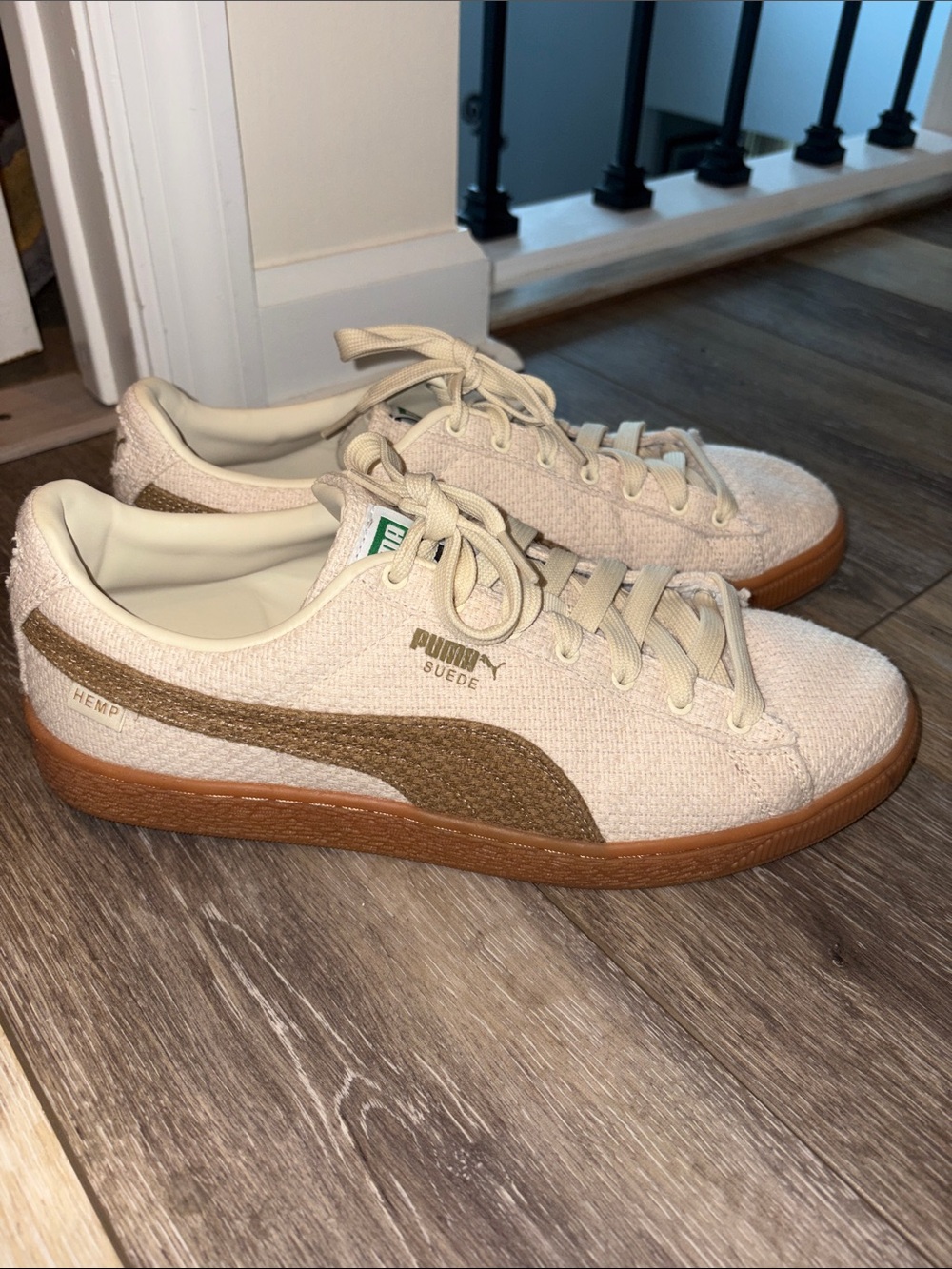 Puma Beige Suede Hemp Accent Sneakers with Gum Sole